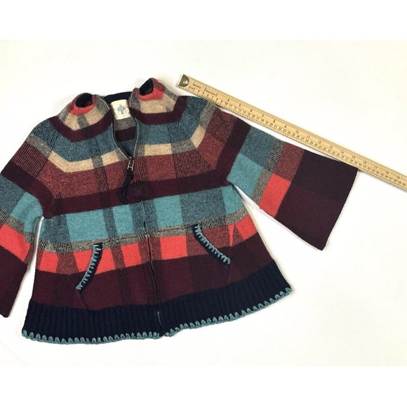 HWR Monogram Cardigan Women’s XS Plaid Full Zip Wool Blend Sweater Red Blue - Picture 7 of 8